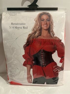 New Underwraps Costumes Renaissance 3/4 Sleeve Red Costume Blouse - Size Small